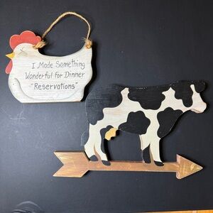 Farmhouse decor, chicken and cow wooden signs